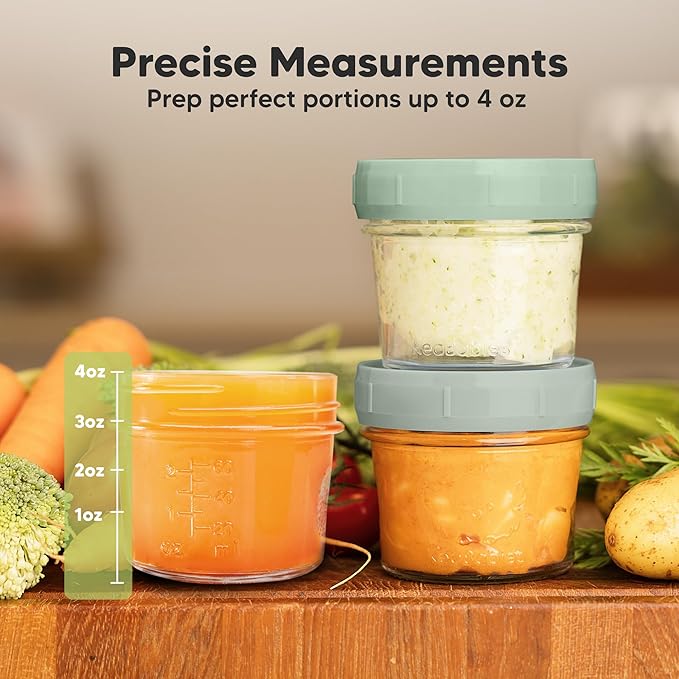 KeaBabies 6pk 4oz Glass Baby Food Containers with Lids - Leak-Proof, Microwavable Small Glass Jars, Baby Purees & Toddler Snack Storage Containers, BPA-Free, Dishwasher & Freezer Safe (Sage)-BubblyBeeBaby