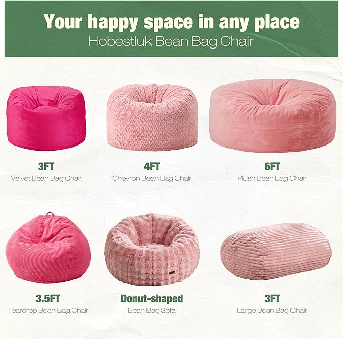 Hobestluk 3FT Bean Bag Chairs Adult Bean Bag with Portable Handle Comfy Large Bean Bag Chair with Removable Cover for Living Room Bedroom or Reading Nook (Stripe Pink, 3FT)-BubblyBeeBaby