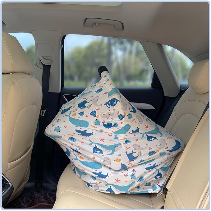 Car Seat Covers for Babies - Multi- use Nursing Carseat Canopy, Breastfeeding Covers, Baby Shower Gifts for Boys and Girls (sea World)-BubblyBeeBaby