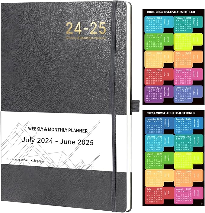 2024-2025 Planner - 2025 Planner Weekly and Monthly, Jul. 2024 - Jun. 2025, 8.5" x 11", Leather Cover Planner with Thick Paper, Back Pocket with Notes Pages - Grey-BubblyBeeBaby
