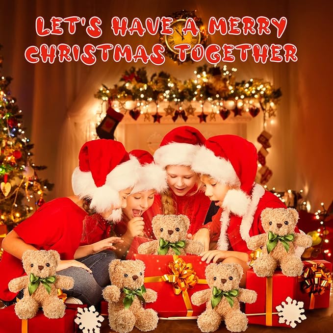 HyDren 12 Pack Bear Stuffed Animals 10 Inch Operation Christmas Bulk Items Small Bear Party Favors Plush Toys for Baby Shower Centerpiece Christmas Birthday Gifts(Light Brown)-BubblyBeeBaby