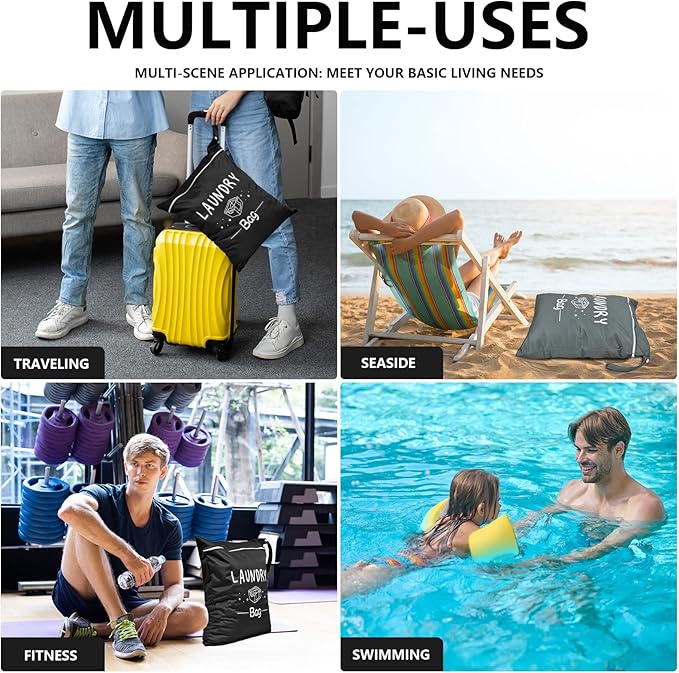 2 Pcs Large Travel Laundry Bags - Waterproof Wet Dry Bags for Gym Clothes, Swimming, Yoga-BubblyBeeBaby