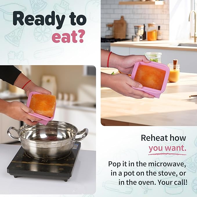 2-Cup Silicone Freezer Trays with Lids – Perfect for Meal Prep, Portion Control, and Easy Freezing-Meal Prep Container Molds for Soup,Leftovers (Cotton Candy, 4 Pack)-BubblyBeeBaby