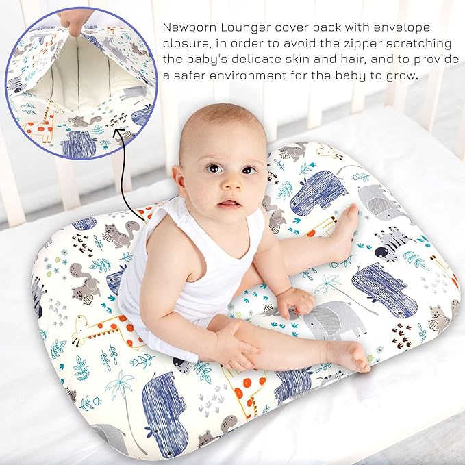 Hooyax Baby Lounger Slipcover for Newborns, Removable Infant Floor Seat, Padded Lounger Cover with Animal Design-BubblyBeeBaby