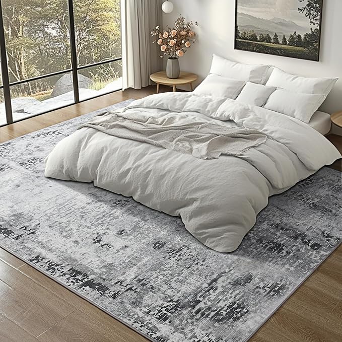 Kelarea Living Room Rug 5x7 Grey Rug Machine Washable Large Area Rugs, Non Slip Abstract Vintage Indoor Carpet for Bedroom, Nursery, Classroom, Dining Room, Home Office-BubblyBeeBaby