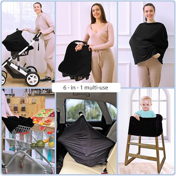 Car Seat Covers for Babies - Multi- use Nursing Carseat Canopy, Breastfeeding Covers, Baby Shower Gifts for Boys and Girls (Pure Black)-BubblyBeeBaby