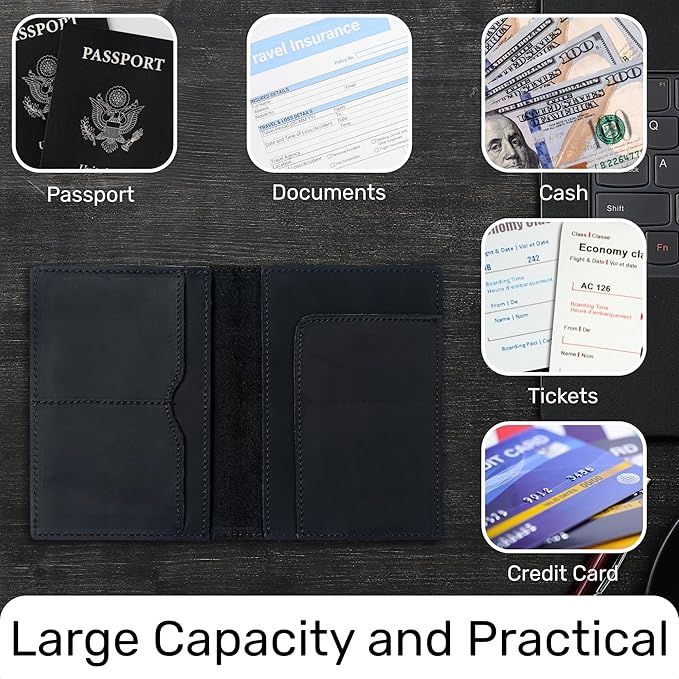 HIFA Leather Passport Holder, Handmade Passport Cover with Card and Ticket Slot - Genuine Leather, Elegant Design, Easy Access - Passport Case, Passport Wallet, Passport Holder-BubblyBeeBaby