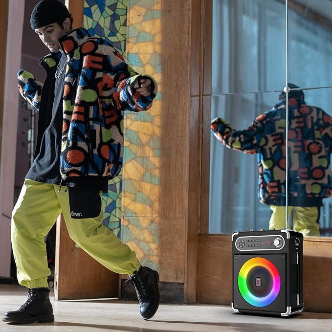 Karaoke Machine with 3 Wireless Microphones for Adults/Kids, Portable Bluetooth 5.3 Karaoke Speaker, Home Party Speaker with Disco Lights for Outdoor, PA System Supports TWS and TV connectivity-BubblyBeeBaby