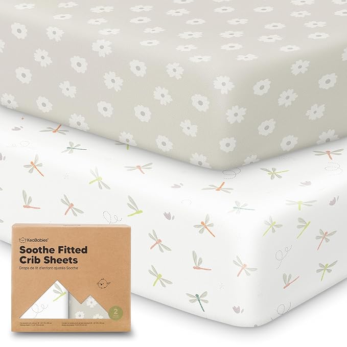 KeaBabies 2-Pack Organic Crib Sheets for Boys, Girls - 52x28 Fitted Crib Mattress Sheet Neutral, Breathable Jersey Cotton Cover for Baby Bed, Toddler Mattress, Soft & Cute Prints (Meadow)-BubblyBeeBaby