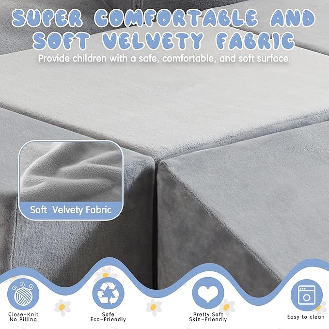 jela Foam Blocks 6Pcs Soft Play Equipment Soft Velvet, Toddler Climbing Toys Indoor Soft Play Climbing for Toddlers, Lightweight Climbing Blocks for Babies, Kids, Climb and Crawl Foam Playset-BubblyBeeBaby