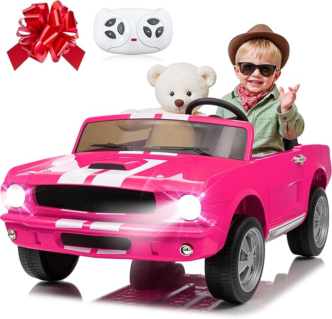 24V 2 Seater Ride on Toys, Licensed Shelby Cobra Kids Power Car Wheeler Ride On Toy w/ 2WD/4WD Switchable, Remote Control, 19" Spacious Seat, 4 Spring Suspension, Music, Bluetooth-BubblyBeeBaby