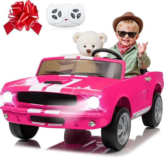 24V 2 Seater Ride on Toys, Licensed Shelby Cobra Kids Power Car Wheeler Ride On Toy w/ 2WD/4WD Switchable, Remote Control, 19" Spacious Seat, 4 Spring Suspension, Music, Bluetooth-BubblyBeeBaby