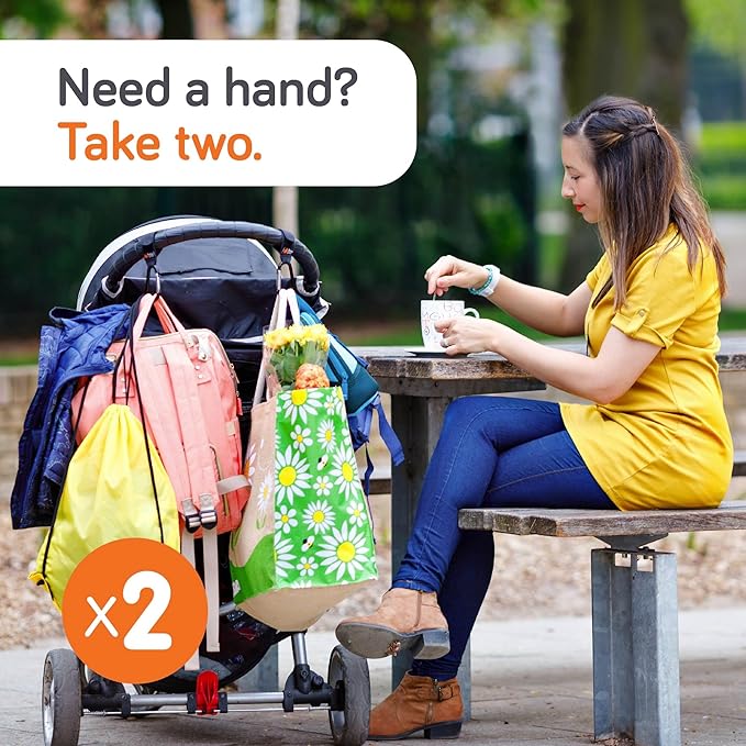 Baby Uma Stroller Hooks for Bags (2 Pack) - Universal Stroller Clips and Hooks, Non-Slip with One-Hand Opening, 11 lb Weight Capacity, Baby Travel Essential-BubblyBeeBaby