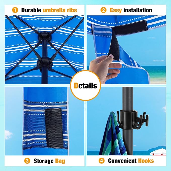 HOMEDEMO Beach Canopy UPF 50+, 6'×6', Easy Set up and Take Down Tent with Sand Pockets, Side Wall Shade Wind Waterproof for Kids, Family & Friends-BubblyBeeBaby