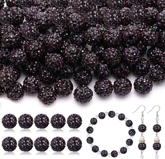 160pcs 10mm Rhinestone Beads for Jewelry Making, Dark Purple Shiny Round Disco Ball Beads Bulk, Sparkle Crystal Clay Christmas for Bracelet Baseball Necklace Earring Crafting and DIY-BubblyBeeBaby