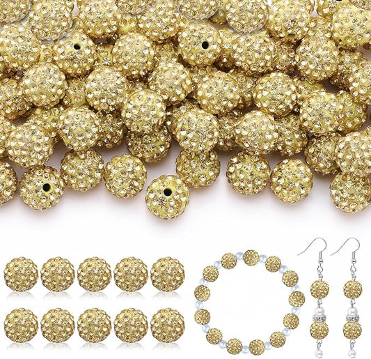 200pcs 10mm Rhinestone Beads for Jewelry Making, Light Yellow Shiny Round Disco Beads Bulk, Sparkle Crystal Clay Christmas for Bracelet Baseball Necklace Earring Crafting and DIY-BubblyBeeBaby
