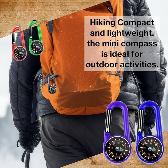 12 Pcs Mini Compass Keychain for Kids Bulk, Small Pocket Magnetic Compass Survival Hiking for Outdoor Survival Camping Party Backpacking Accessory-BubblyBeeBaby