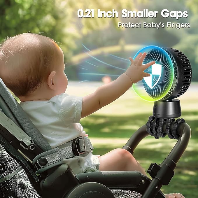 50H Portable Stroller Fan, 15000mAh Ultra-Long Battery Powered Rechargeable Personal Fans, Tripod Clip Fan with Auto Rotation，3 Speed Desk Handheld Cooling for Travel Car Seat Bedroom-BubblyBeeBaby
