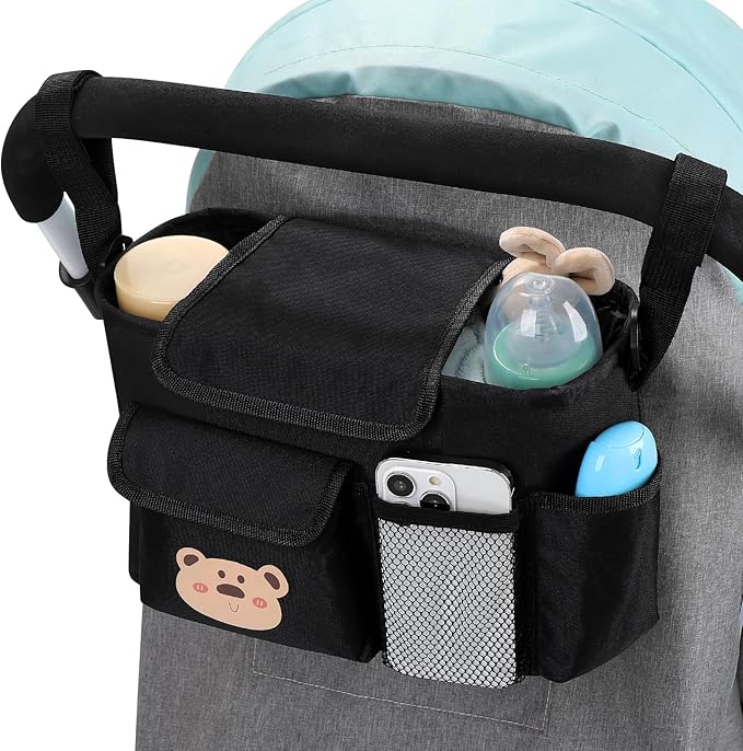 Accmor Universal Stroller Organizer with Cup Holder and Shoulder Strap, Stroller Bag Caddy Organizer Stroller Accessories for Uppababy, Baby Jogger, Nuna, Doona, Britax Strollers-BubblyBeeBaby
