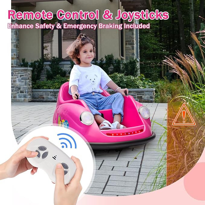12V Bumper Car for Toddlers, Electric Toy Ride on Battery Car with Kids W/Parent Remote Control, 2-Speed, 360 Degree Spin, Music & LED Lights for Kids, Pink-BubblyBeeBaby