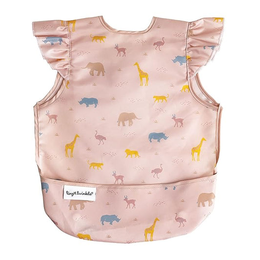 Tiny Twinkle Mess Proof Baby Bib - Waterproof & Lightweight Baby-Led Weaning Apron | 100% Recycled Polyester, Easy Clean & Machine Washable (Petite Safari, Small 6-24 Months)-BubblyBeeBaby