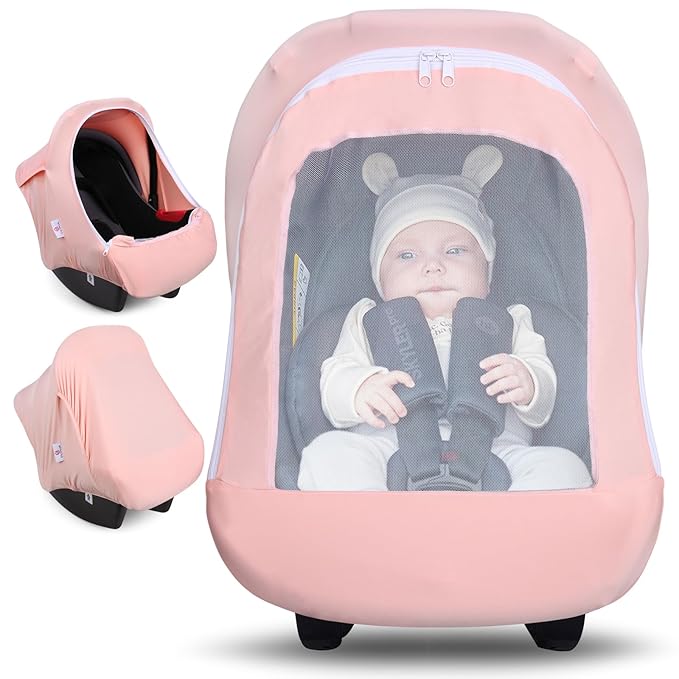 Metplus 2-in-1 Baby Car Seat Cover, Multi Use Cover for Baby Car Seat Canopy with Privacy Sun Shade, Protect Your Baby's Safety Seat with Style, Infant Carrier Covers for Boys & Girls-BubblyBeeBaby