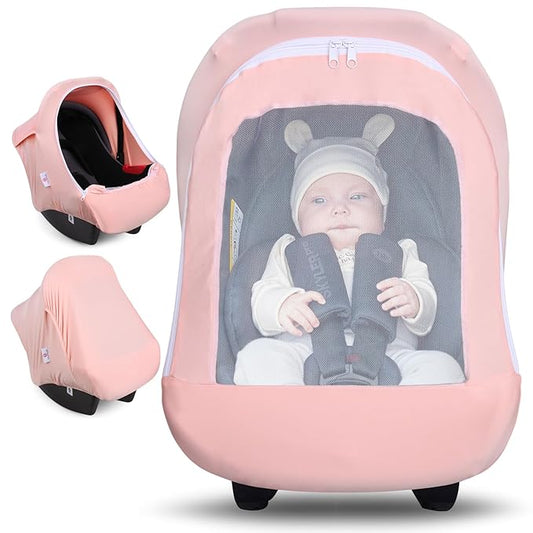 Metplus 2-in-1 Baby Car Seat Cover, Multi Use Cover for Baby Car Seat Canopy with Privacy Sun Shade, Protect Your Baby's Safety Seat with Style, Infant Carrier Covers for Boys & Girls-BubblyBeeBaby