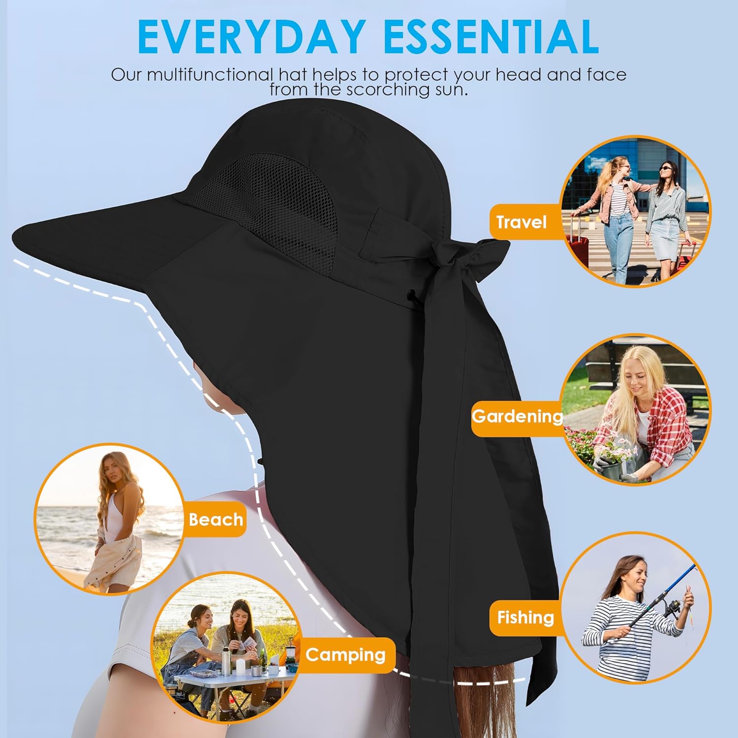 Womens Sun Hat UV Protection, Foldable Waterproof Wide Brim Bucket Hats with Neck Flap for Summer Beach Fishing Hiking