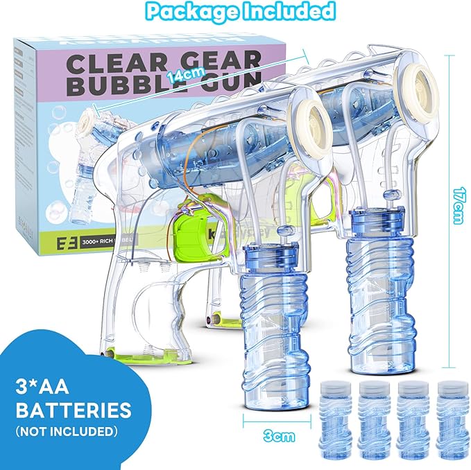 Kid Odyssey 2 Pack Bubble Gun with 4 Refill Solution and 3 Colorful LED Light, Bubble Machine for Kids, Bubble Maker for Party Favors, Birthday Gift, Indoor Outdoor Toys for Toddlers-BubblyBeeBaby