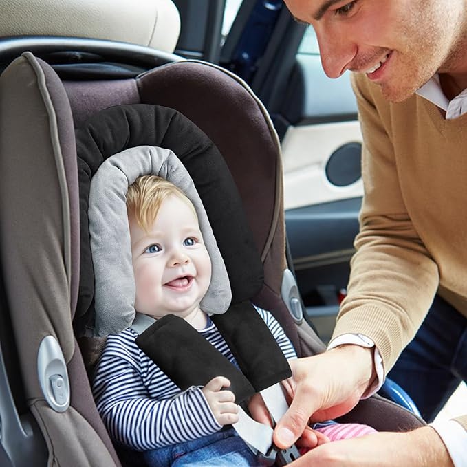 COOLBEBE New Babybody Support & Strap Covers Set for Newborn Infant Toddler- Extra Soft Stroller Cushion Pads Car Seat Insert, Perfect for Carseats, Strollers, Swings, Black-BubblyBeeBaby