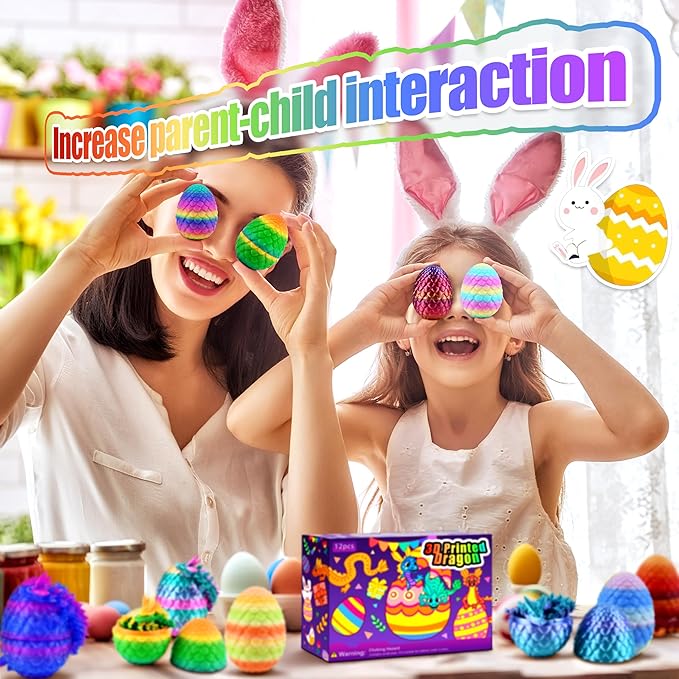 12PCS 3D Printed Dragon Eggs with Dragon Inside, Unique Fun Gifts Cool Stuff Cool Gadgets for Men Teens Boy Gifts, Mini Articulated Easter Basket Essentials for Kids-BubblyBeeBaby