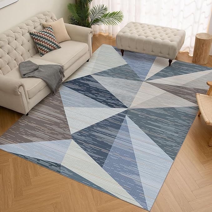 HOMFINE Washable Modern Area Rug - Geometric Style 5x7 Rugs for Living Room, Bedroom, Machine Washable Rug Soft Non Slip Non Shedding Area Rug - Blue, 5'x7'-BubblyBeeBaby