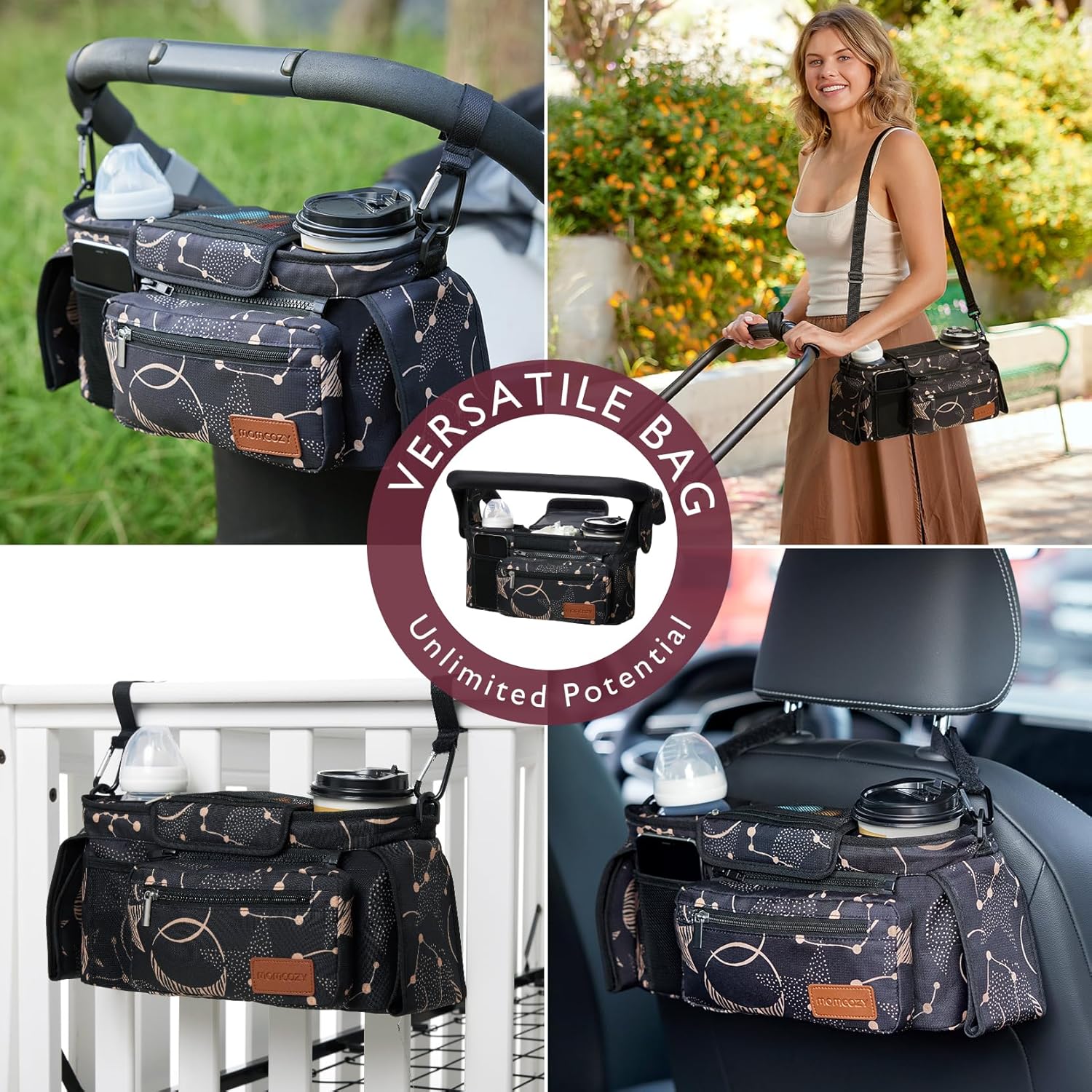Momcozy Universal Stroller Organizer with Insulated Cup Holder Detachable Phone Bag & Shoulder Strap, Fits for Stroller like Uppababy, Baby Jogger, Britax, BOB, Umbrella and Pet Stroller