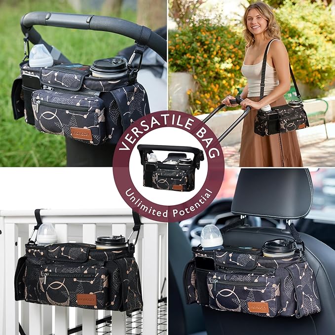 Momcozy Universal Stroller Organizer with Insulated Cup Holder Detachable Phone Bag & Shoulder Strap, Fits for Stroller like Uppababy, Baby Jogger, Britax, BOB, Umbrella and Pet Stroller-BubblyBeeBaby