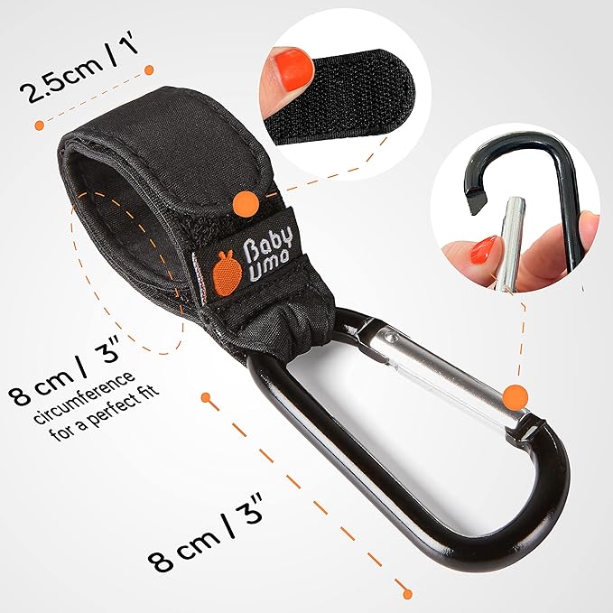 Baby Uma Stroller Hooks for Bags (2 Pack) - Universal Stroller Clips and Hooks, Non-Slip with One-Hand Opening, 11 lb Weight Capacity, Baby Travel Essential-BubblyBeeBaby
