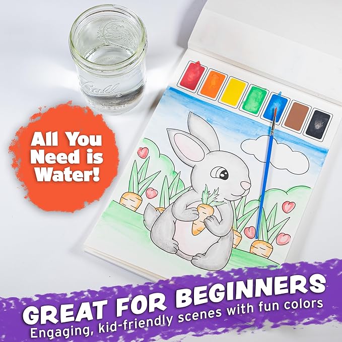 Imagination Works® Paint with Water Books for Kids, 3 Pack | Watercolor Coloring Book Set for Toddler Activities | Spillproof Kids Paint Palettes on Each Page | Travel Toys | Dinosaurs, Farm & Sea-BubblyBeeBaby