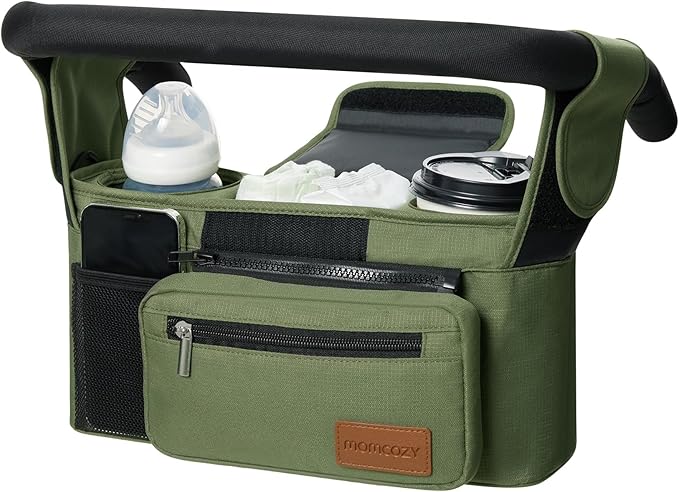 Momcozy Universal Stroller Organizer with Insulated Cup Holder Detachable Phone Bag & Shoulder Strap, Fits for Stroller like Uppababy, Baby Jogger, Britax, BOB, Umbrella and Pet Stroller-BubblyBeeBaby