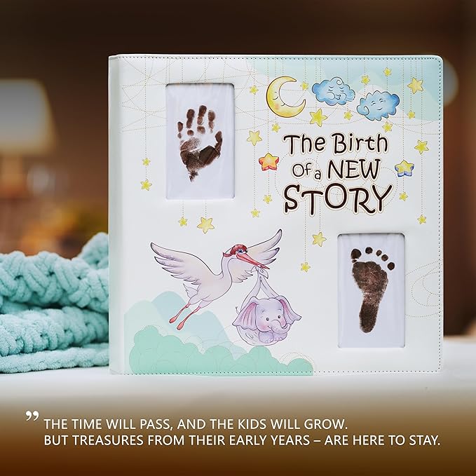 Keepsake Baby Memory Book Girl Boy – Timeless Leather-Bound Baby Milestone Book – Baby Book Keepsake Record First 5 Years – Gender Neutral Baby Scrapbook Album, Baby Album Journal Registry Search Gift-BubblyBeeBaby