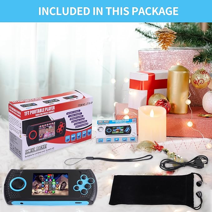 16 Bit Handheld Game for Kids Built-in 230 HD Classic Retro Video Games USB Rechargeable 3.0 Inch Childrens Travel Electronics Toys Portable Gaming Player System Gift for Boys Girls Ages 4-8-12-BubblyBeeBaby