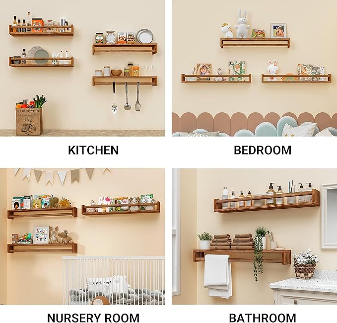 Heimlove Nursery Floating Shelves - 32 inch Solid Wood Wall Mounted Book Shelves for Kids, Set of 3-BubblyBeeBaby