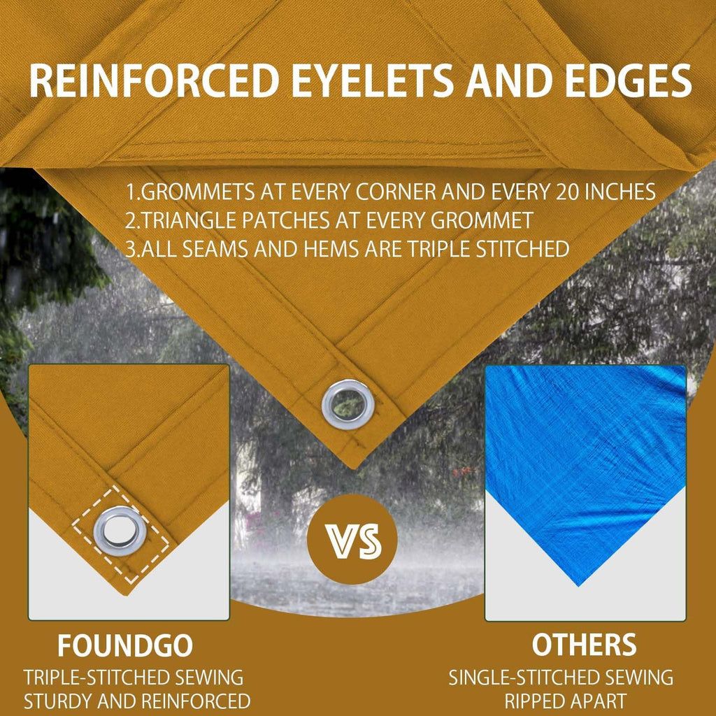 FoundGo 6x8ft Canvas Tarp 22 Mil Tarps 14 oz Canvas Tarpaulin Heavy Duty Cloth Water/UV Resistant Cover with Rustproof Grommets & Ropes for Cars,Roofs,Boats,Camps,Sunshades，Moisture Barrier -Tan