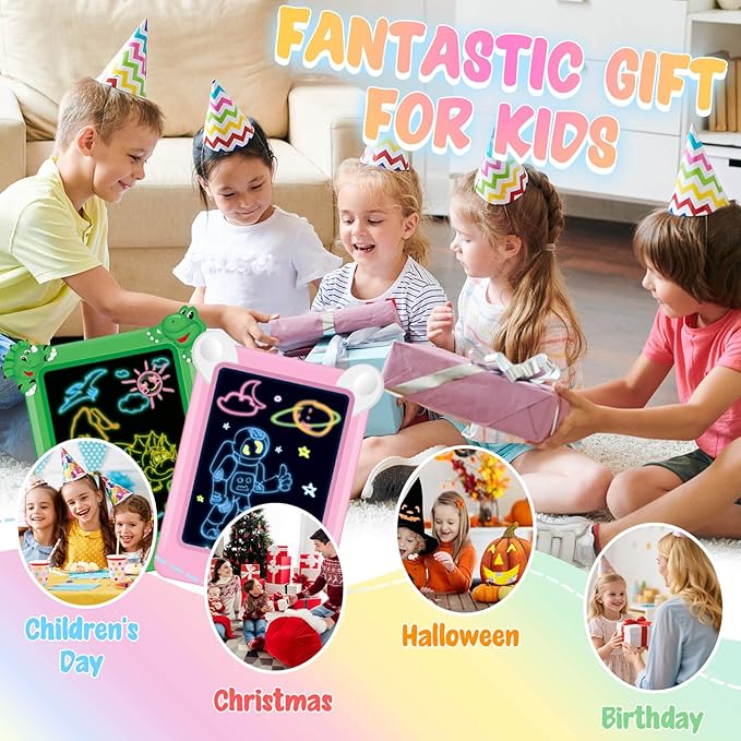 2 Pack Magic Led Drawing Boards for Kids: Light Up Tracing Pad, 8 Light Modes, Drawing Pads for Kids Ages 4-8 with Tracing Cards Markers, Arts Crafts Learning Toy Ideal Gift Toy for Boys Girls-BubblyBeeBaby