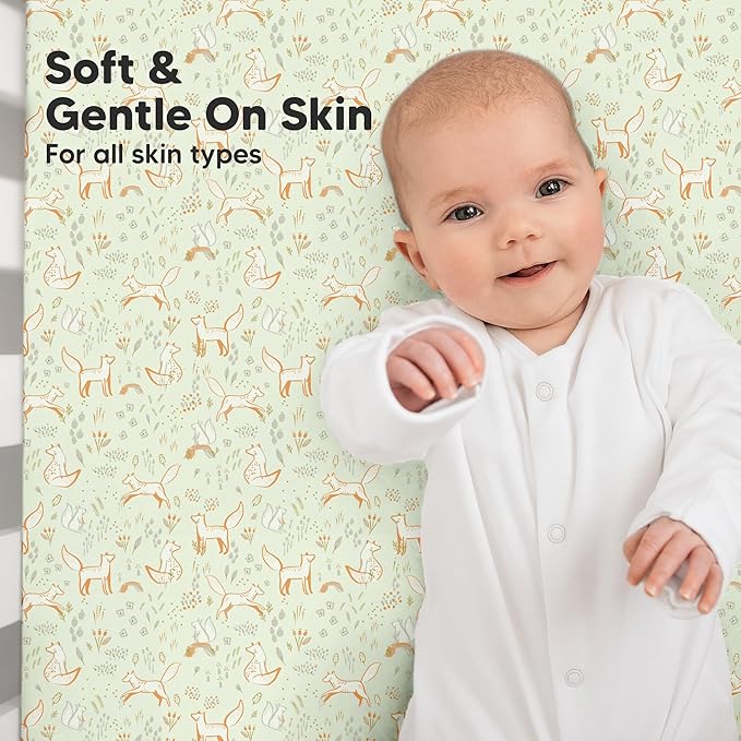 KeaBabies 2-Pack Organic Crib Sheets for Boys, Girls - 52x28 Fitted Crib Mattress Sheet Neutral, Breathable Jersey Cotton Cover for Baby Bed, Toddler Mattress, Soft & Cute Prints (Foxtrot)-BubblyBeeBaby