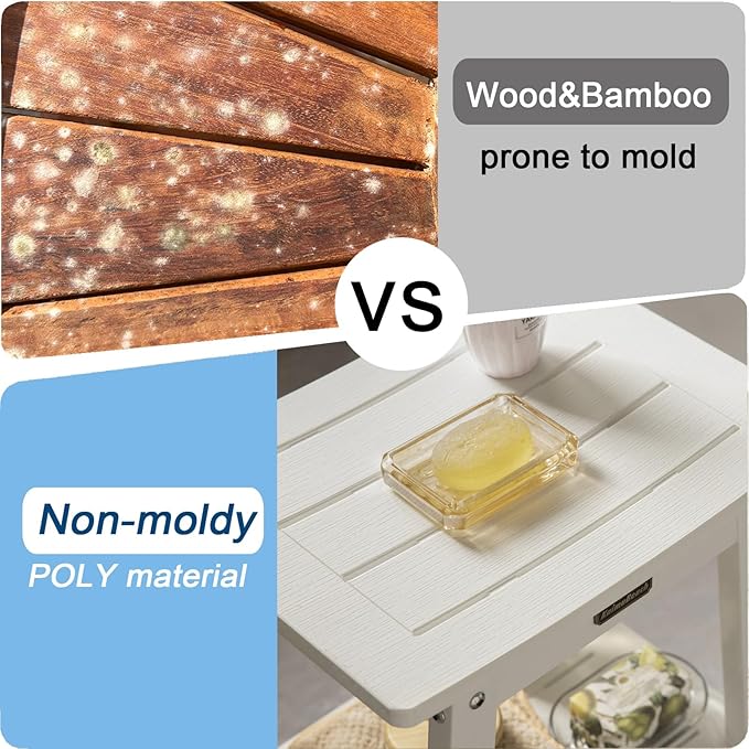 HDPS Shower Bench, White Plastic Shower Stool Seat for Shaving Legs, Spa Bath Seat, Heavy Duty Waterproof, Non-Slip, No Maintenance-BubblyBeeBaby