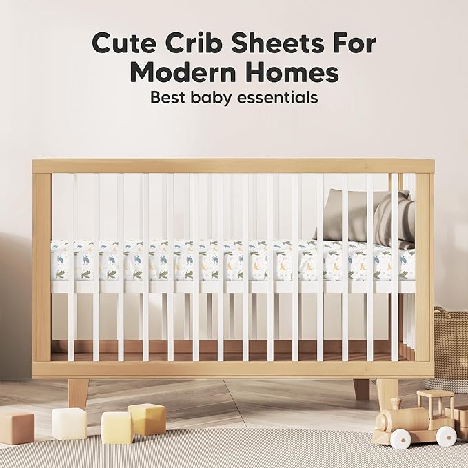 KeaBabies 2-Pack Organic Crib Sheets for Boys, Girls - 52x28 Fitted Crib Mattress Sheet Neutral, Breathable Jersey Cotton Cover for Baby Bed, Toddler Mattress, Soft & Cute Prints (Dragon Tale)-BubblyBeeBaby