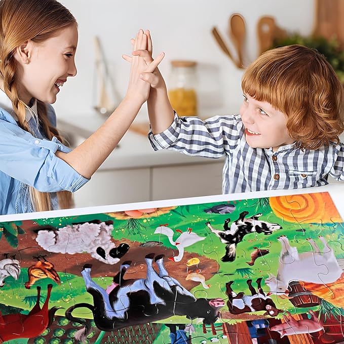Jumbo Floor Puzzle for Kids,Farm Animals Jigsaw Large Puzzles,48 Piece Barn Puzzle for Toddler Ages 3-5,Children Learning Preschool Educational Toys,Birthday Gift for 4-8 Years Old Boy and Girl-BubblyBeeBaby