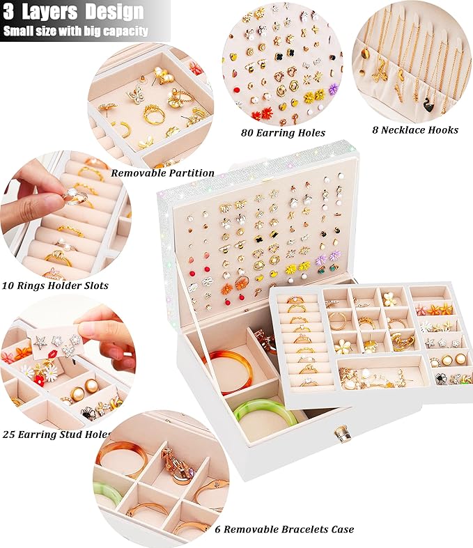 Jewelry Box for Earrings for Girls Jewelry Organizer Box Earring Holder Organizer for Girls Earring Box Girls Jewelry Box Stud Earring Organizer for Girls Earring Jewelry Boxes for Women Bling-BubblyBeeBaby