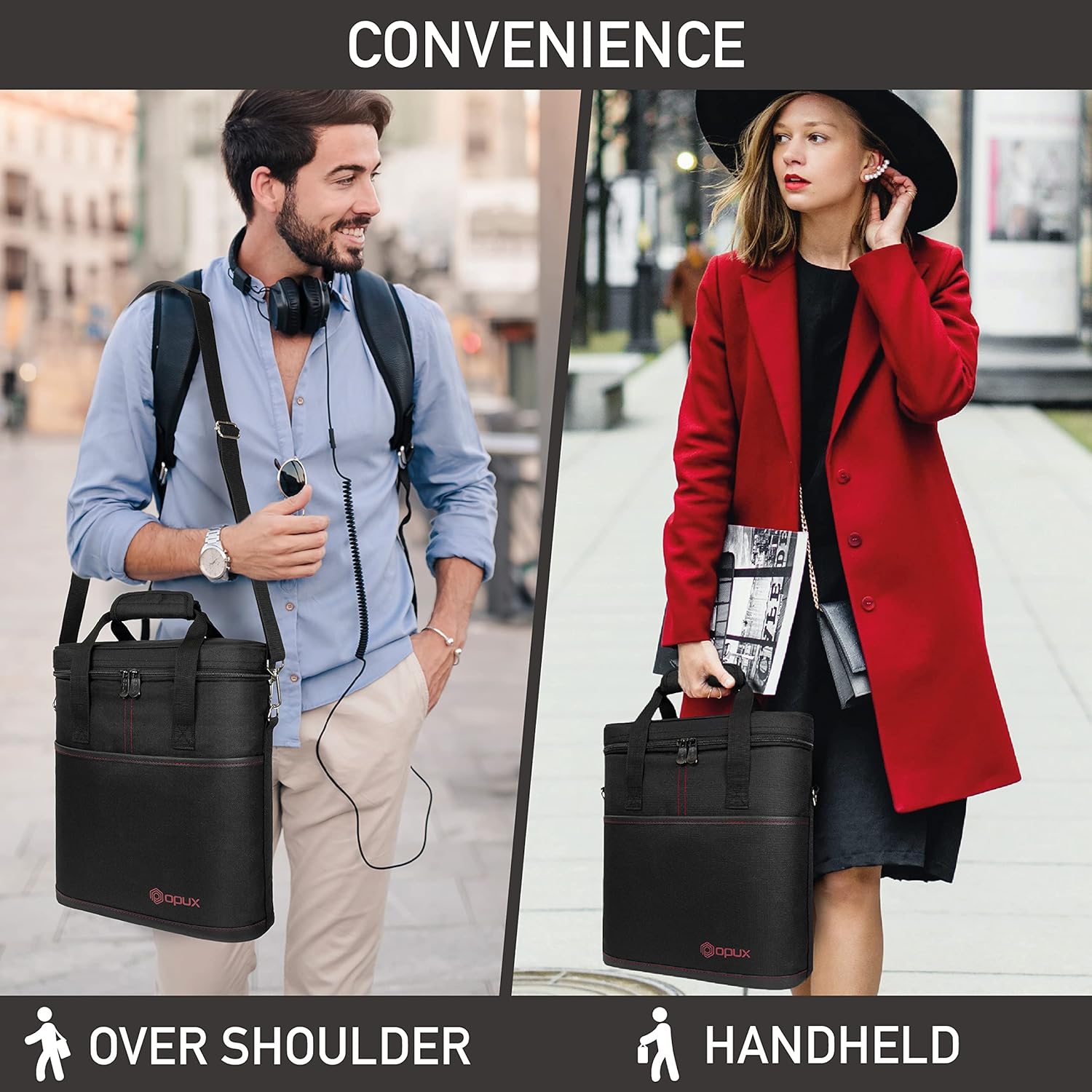 OPUX 3 Bottle Wine Carrier Tote, Insulated Leakproof Wine Cooler Bag, Wine Travel Bag Tote for Picnic BYOB Beach, Portable Wine Bottle Carrying Case, Gift for Wine Lover Women Men Christmas, Black