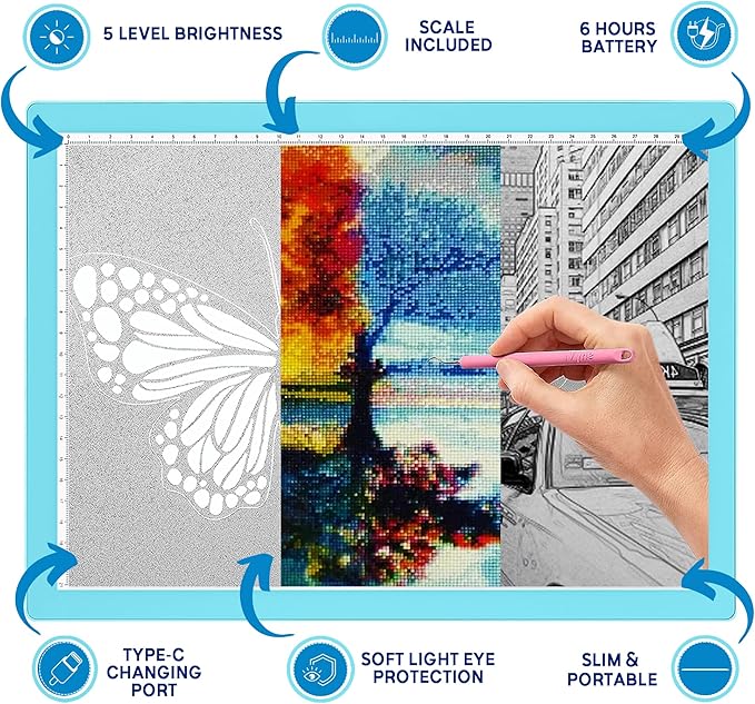 iVyne Rechargeable A4 Light Pad for Tracing & Weeding - LED Light Board for Weeding Vinyl - for Cricut Vinyl Weeding Tools - Ultra-Thin & Portable - Perfect for Artists & Crafters - Blue-BubblyBeeBaby