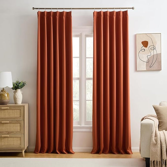 KEQIAOSUOCAI 90 Inch Burnt Orange Pleated Curtains for Living Room 2 Panels Set Fall Bohemian Decor Boho Copper Window Drapes for French Door Living Room Pinch Pleat with Hooks,W40 x L90-BubblyBeeBaby